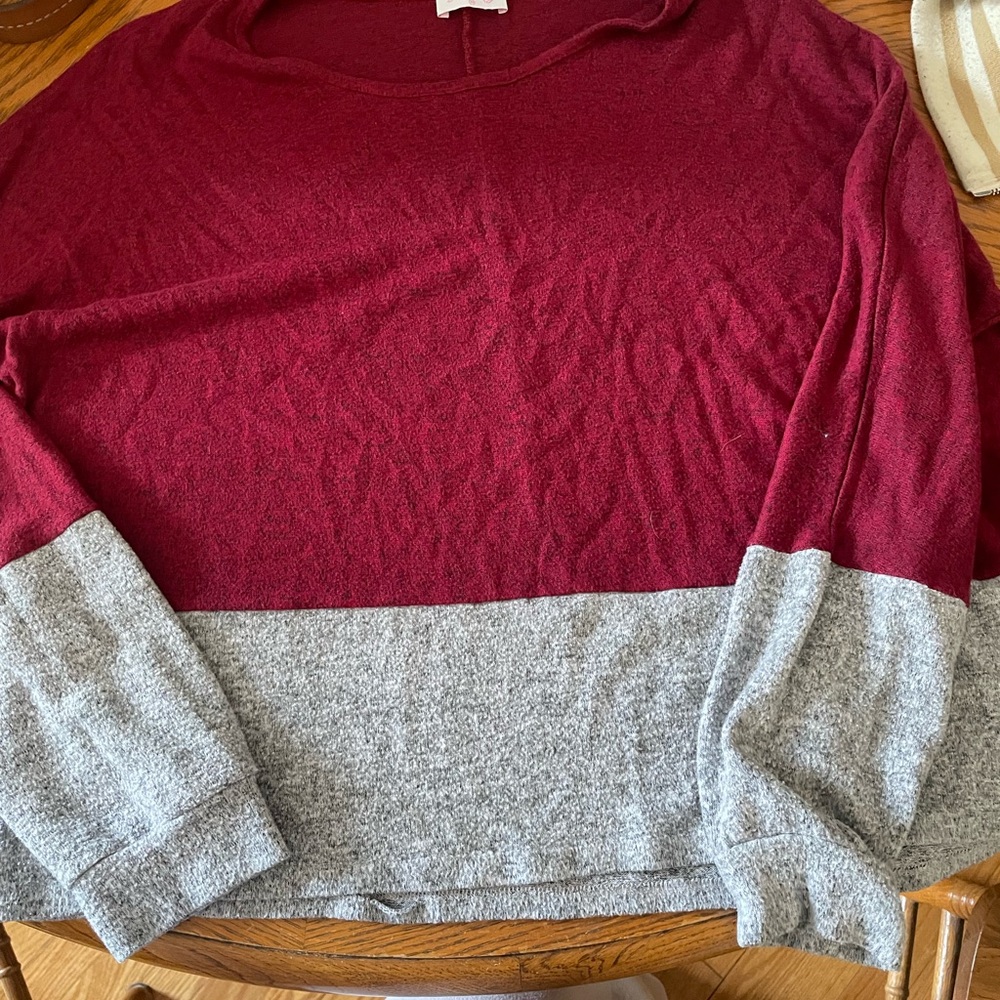Pink Lily Two-Tone Burgundy and Gray Sweater